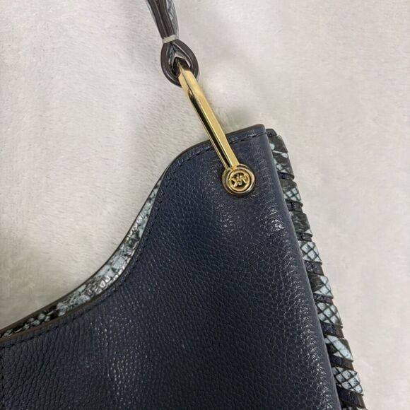 Michael Kors Collection Blue Leather Snakeskin Side Shoulder Purse - Picture 11 of 12